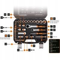 SADA NÁSTRČNÝCH KĽÚČOV 1/4'' 3/8'' 46 DIELNA NÁSTRČNÉ KĽÚČE NEO 10-019