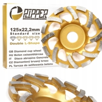 Brúsny diamantový segmentový kotúč na betón 125 mm × 22,2 mm – DOUBLE L-SHAPE – Mar-Pol M90900